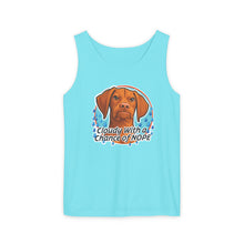 Load image into Gallery viewer, Cloudy With a Chance of Nope Dog Tank Top | Vizsla vs Rain Illustration