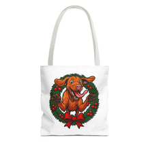 Load image into Gallery viewer, Festive Dog Tote Bag: Christmas Gift for Pet Lovers, Holiday Shopping, Eco-Friendly Reusable Bag, Cute Dog Design, Animal Lover Tote