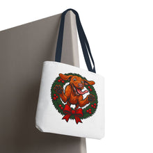 Load image into Gallery viewer, Festive Dog Tote Bag: Christmas Gift for Pet Lovers, Holiday Shopping, Eco-Friendly Reusable Bag, Cute Dog Design, Animal Lover Tote