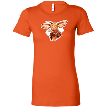 Load image into Gallery viewer, an orange slim fit Bella women's t-shirt with the original super vizsla dog design