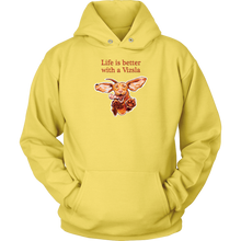 Load image into Gallery viewer, Life is better with a Vizsla Hoodie - Jumping happy Vizsla dog original art on a quality unisex hoodie