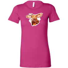 Load image into Gallery viewer, a bright pink Bella women's t-shirt with the original super vizsla dog design