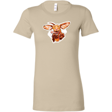 Load image into Gallery viewer, a tan Bella women's t-shirt with the original super vizsla dog design
