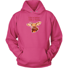 Load image into Gallery viewer, Life is better with a Vizsla Hoodie - Jumping happy Vizsla dog original art on a quality unisex hoodie