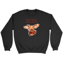 Load image into Gallery viewer, Life is better with a Vizsla Crewneck Sweatshirt - Jumping happy Vizsla dog original art