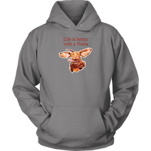 Load image into Gallery viewer, Life is better with a Vizsla Hoodie - Jumping happy Vizsla dog original art on a quality unisex hoodie