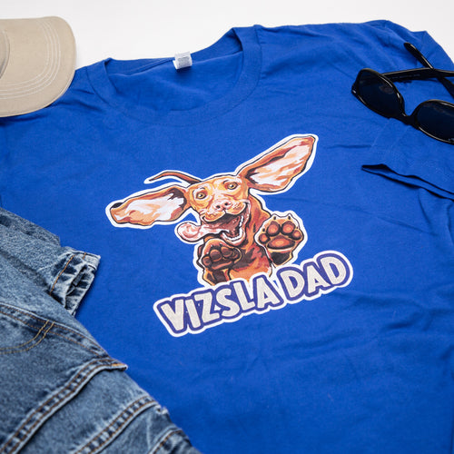 Vizsla Dad design on a men's royal blue t-shirt