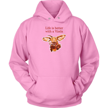 Load image into Gallery viewer, Life is better with a Vizsla Hoodie - Jumping happy Vizsla dog original art on a quality unisex hoodie