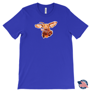 Original Super Vizsla design on the front of a men's blue t-shirt made in the USA