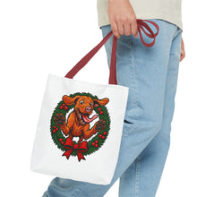 Load image into Gallery viewer, Festive Dog Tote Bag: Christmas Gift for Pet Lovers, Holiday Shopping, Eco-Friendly Reusable Bag, Cute Dog Design, Animal Lover Tote
