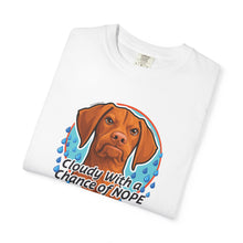 Load image into Gallery viewer, Cloudy With a Chance of NOPE Dog Face T-shirt | Vizsla Weather Tee

