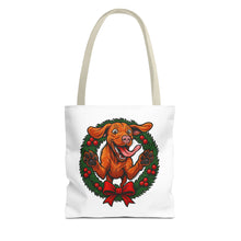 Load image into Gallery viewer, Festive Dog Tote Bag: Christmas Gift for Pet Lovers, Holiday Shopping, Eco-Friendly Reusable Bag, Cute Dog Design, Animal Lover Tote
