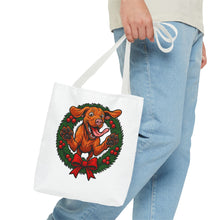 Load image into Gallery viewer, Festive Dog Tote Bag: Christmas Gift for Pet Lovers, Holiday Shopping, Eco-Friendly Reusable Bag, Cute Dog Design, Animal Lover Tote

