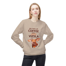 Load image into Gallery viewer, Life Is Better With Coffee and Vizsla Sweatshirt | Vizsla Dog Coffee Design
