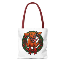 Load image into Gallery viewer, Festive Dog Tote Bag: Christmas Gift for Pet Lovers, Holiday Shopping, Eco-Friendly Reusable Bag, Cute Dog Design, Animal Lover Tote
