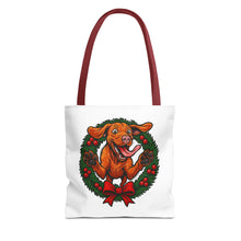 Load image into Gallery viewer, Festive Dog Tote Bag: Christmas Gift for Pet Lovers, Holiday Shopping, Eco-Friendly Reusable Bag, Cute Dog Design, Animal Lover Tote

