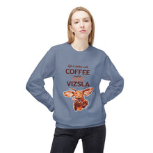 Load image into Gallery viewer, Life Is Better With Coffee and Vizsla Sweatshirt | Vizsla Dog Coffee Design
