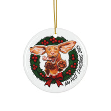 Load image into Gallery viewer, Ceramic Ornament - "My First Christmas 2025" Puppy Wreath Holiday Keepsake
