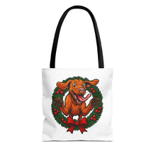 Load image into Gallery viewer, Festive Dog Tote Bag: Christmas Gift for Pet Lovers, Holiday Shopping, Eco-Friendly Reusable Bag, Cute Dog Design, Animal Lover Tote
