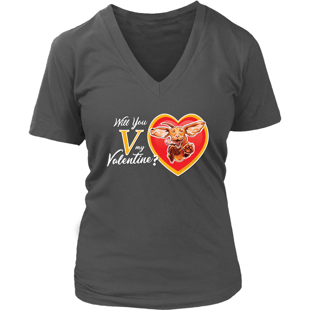 Will You V My Valentine?  Super Vizsla Womens V-Neck