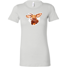 Load image into Gallery viewer, a white slim fit Bella women&#39;s t-shirt with the original super vizsla dog design
