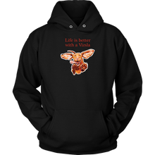 Load image into Gallery viewer, Life is better with a Vizsla Hoodie - Jumping happy Vizsla dog original art on a quality unisex hoodie
