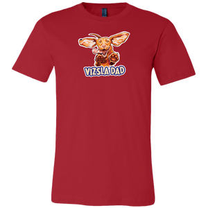 Front view of a men's red t-shirt featuring the Vizsla Dad design