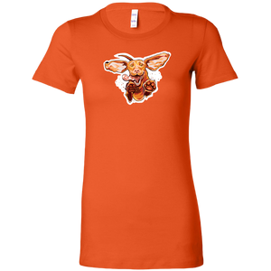 an orange slim fit Bella women's t-shirt with the original super vizsla dog design