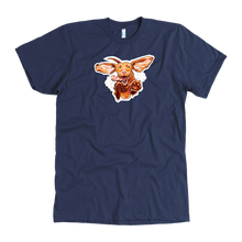 Load image into Gallery viewer, front view of a  men&#39;s navy blue t-shirt featuring the original Super Vizsla design 
