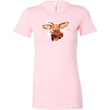 Load image into Gallery viewer, a pink Bella women&#39;s t-shirt with the original super vizsla dog design
