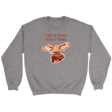 Load image into Gallery viewer, Life is better with a Vizsla Crewneck Sweatshirt - Jumping happy Vizsla dog original art
