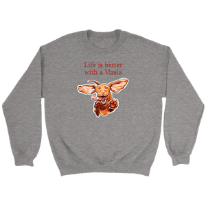 Life is better with a Vizsla Crewneck Sweatshirt - Jumping happy Vizsla dog original art