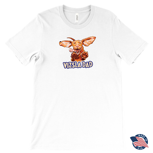 Vizsla Dad design on a men's white t-shirt