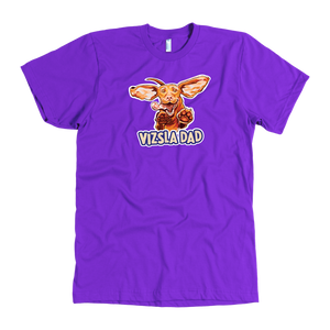 Vizsla Dad design on a men's purple t-shirt