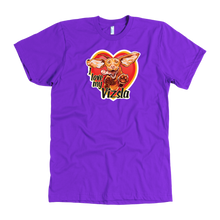 Load image into Gallery viewer, The &quot;I love my Vizsla&quot; design on the front of a quality men&#39;s purple t-shirt
