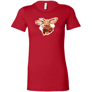 a red Bella women's t-shirt with the original super vizsla dog design