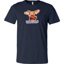 Load image into Gallery viewer, Front view of a men&#39;s dark blue t-shirt featuring the Vizsla Dad design
