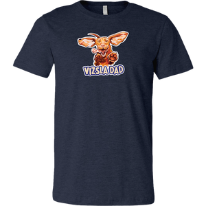 Front view of a men's dark blue t-shirt featuring the Vizsla Dad design