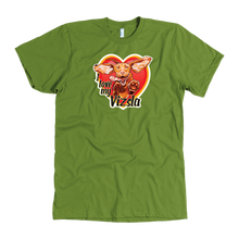 Load image into Gallery viewer, The &quot;I love my Vizsla&quot; design on the front of a quality men&#39;s lime green t-shirt
