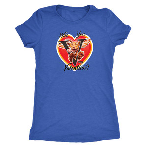 Will you V my Valentine? Women's blue shirt by super vizsla