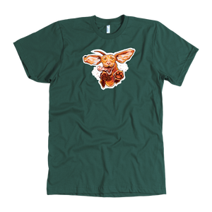 front view of a  men's green t-shirt featuring the original Super Vizsla design 