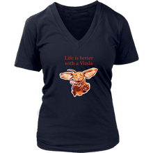 Load image into Gallery viewer, Life is better with a Vizsla - Womens V-Neck shirt featuring original Hungarian Vizsla artwork for V lovers
