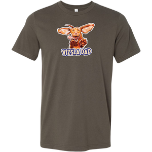 Front view of a men's grey t-shirt featuring the Vizsla Dad design