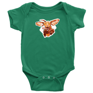  a green onesie featuring our original Super Vizsla design on the front