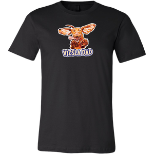 Front view of a men's black t-shirt featuring the Vizsla Dad design