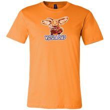 Load image into Gallery viewer, Front view of a men&#39;s bright orange t-shirt featuring the Vizsla Dad design
