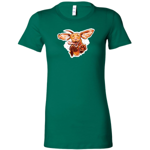 a green Bella women's t-shirt with the original super vizsla dog design