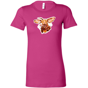 a bright pink Bella women's t-shirt with the original super vizsla dog design