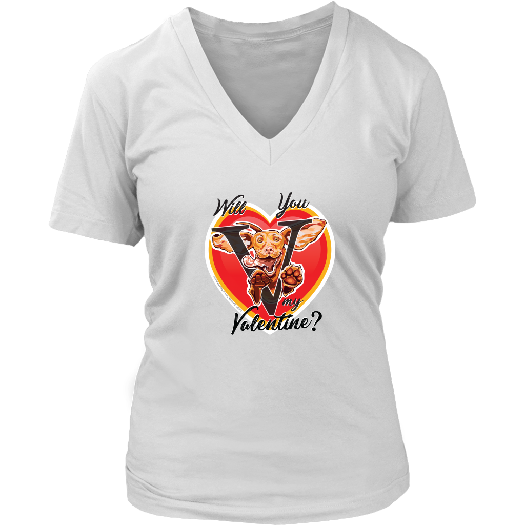 Will You V My Valentine? Super Vizsla Womens V-Neck