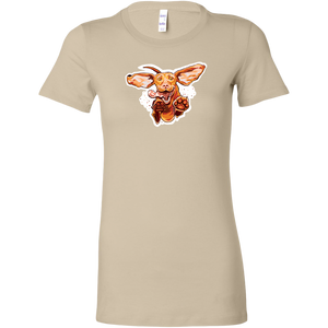 a tan Bella women's t-shirt with the original super vizsla dog design